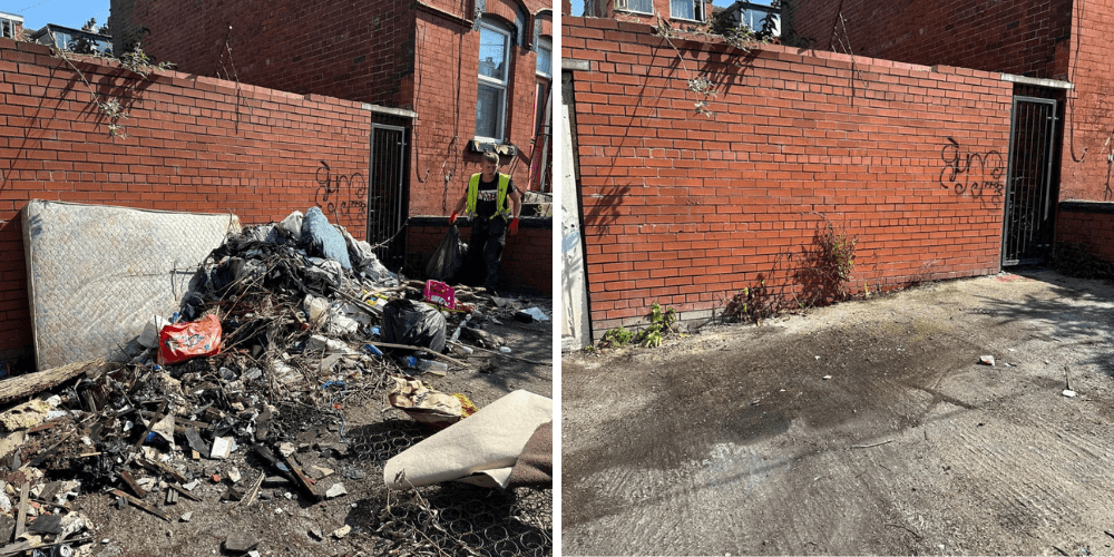The Waste Team before and after of Harehills clean up