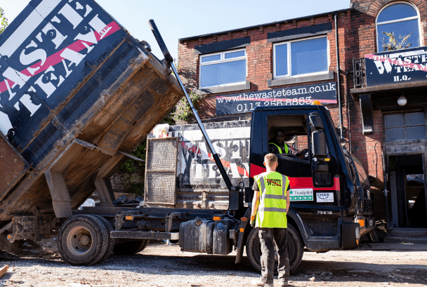 a tipper lorry disposing waste in The Waste Team yard