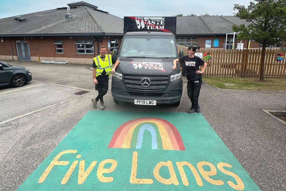 the waste team van outside five lanes primary school