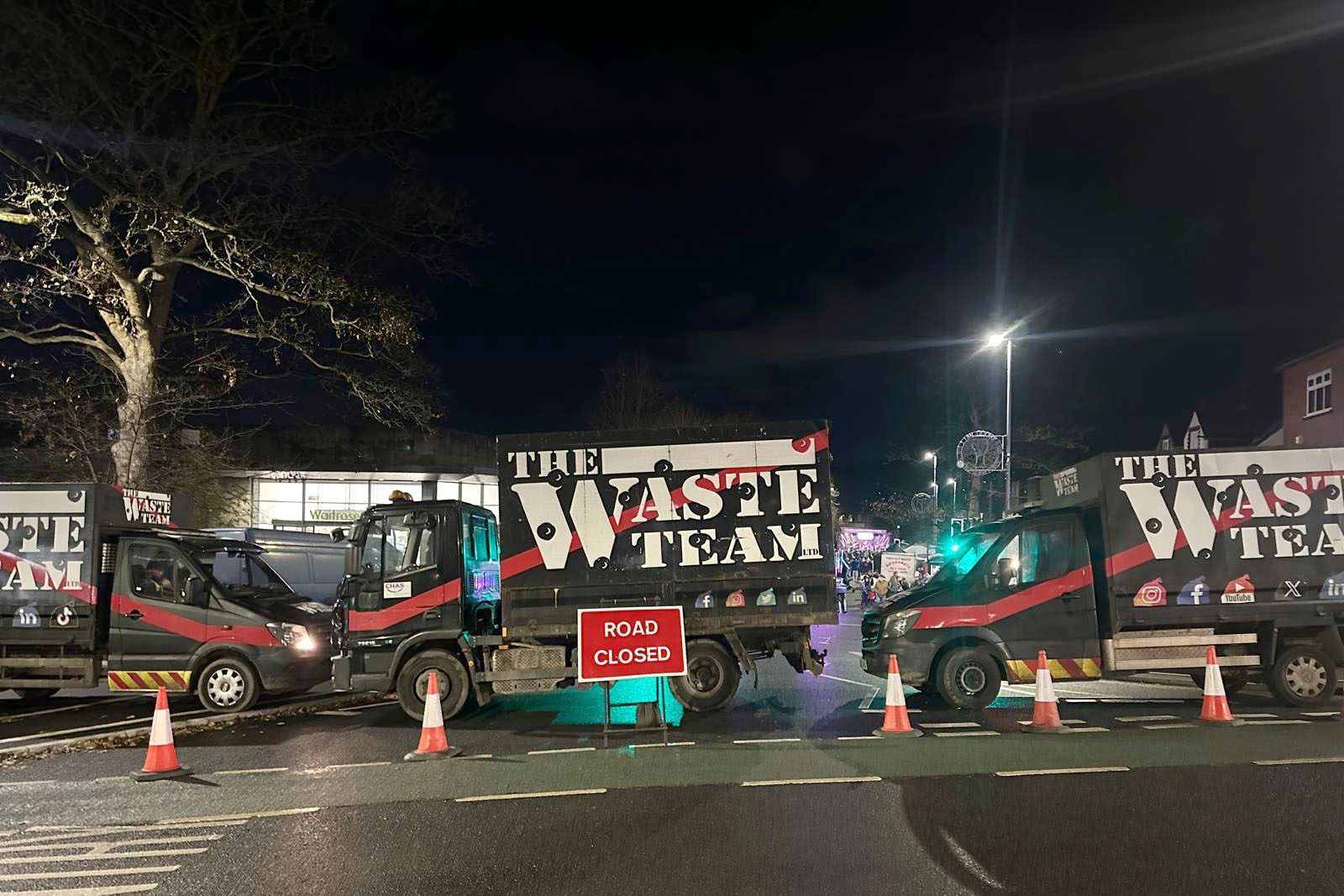 the waste team vans at meanwood community christmas lights